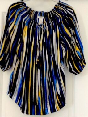 Cache’ Silk Smocked Stripe Top
